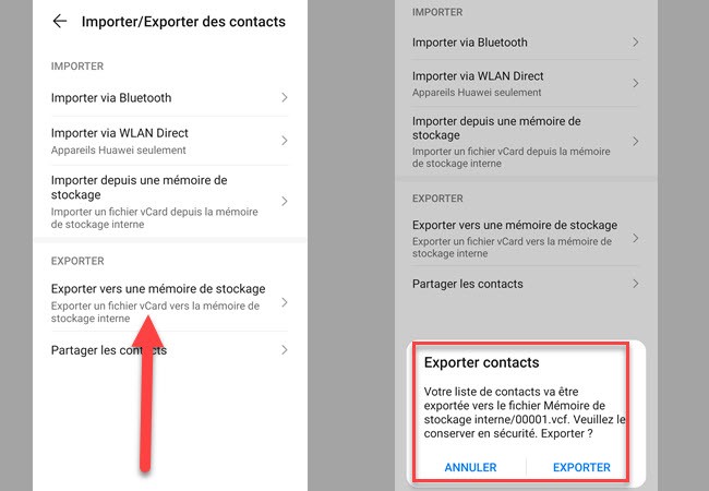 exporter les contacts Huawei vers PC