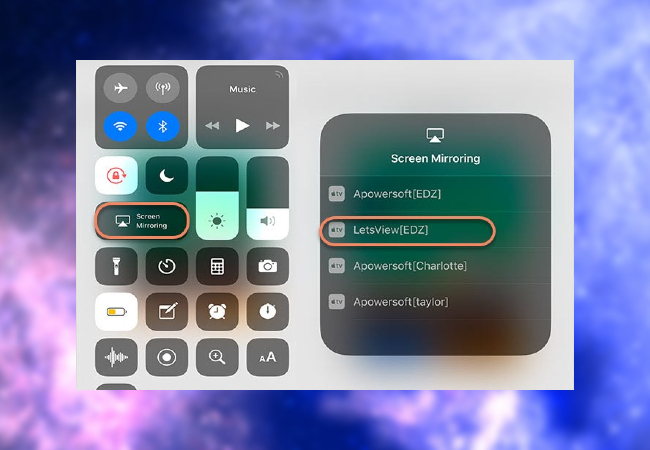 Open control center to mirror to TV using letsView