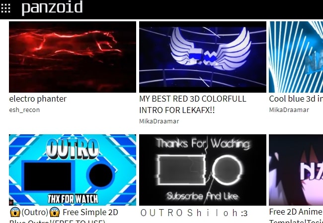 YouTube intro maker online panzoid homepage