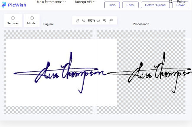 picwish criar assinatura transparente online