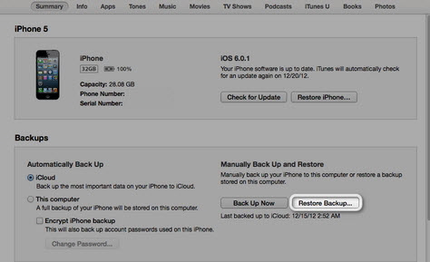 restaurar um SMS deletado do iPhone usando o iTunes