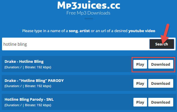 Interface do mp3juices