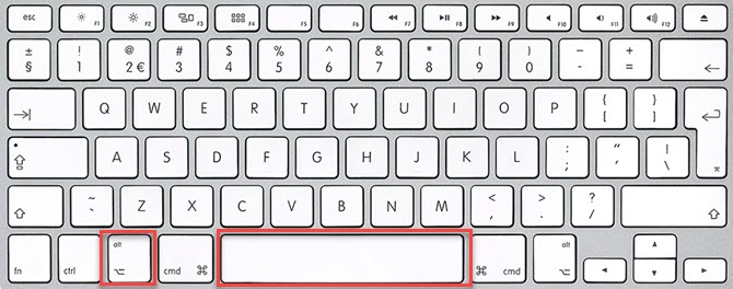 espaco+alt no teclado mac
