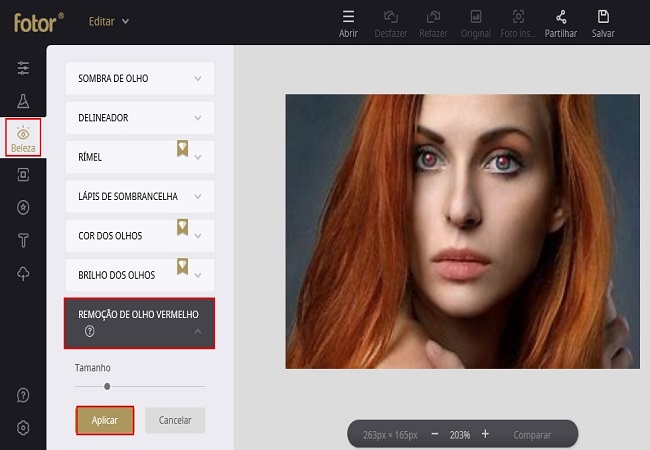 removedor de olhos vermelhos usando fotor