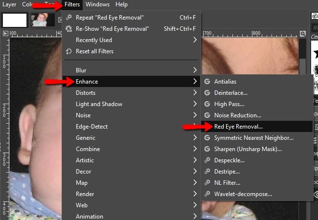 gimp how to remove red eye 