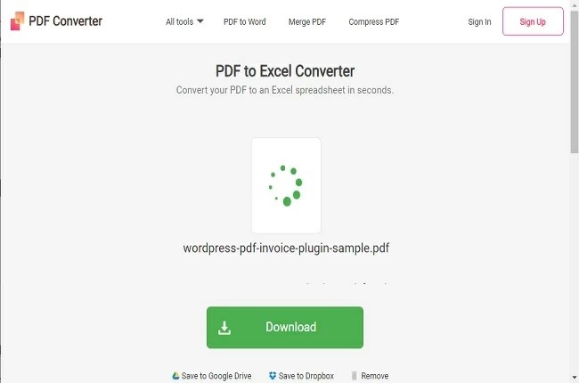 convert PDF invoice to Excel online