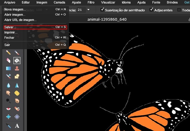salvar a foto com fundo preto em pixlr