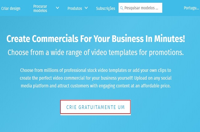 fazer vídeo comercial página web