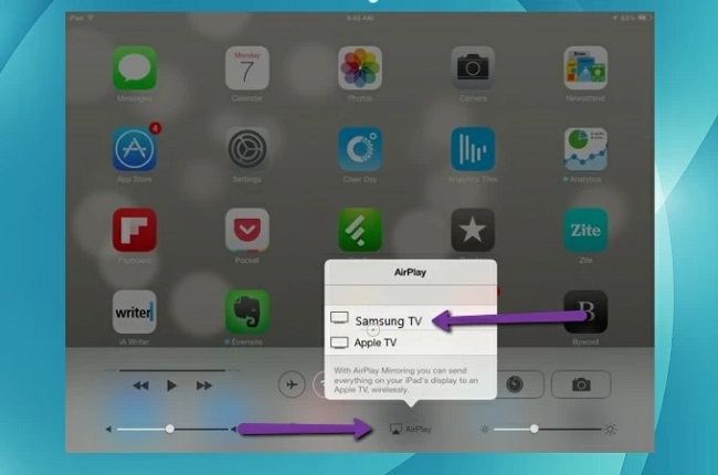 partilhar tela de iPad em Samsung TV