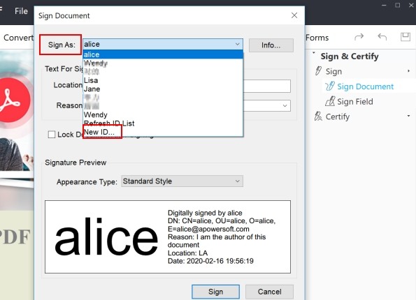 create a digital signature block for pdf doc