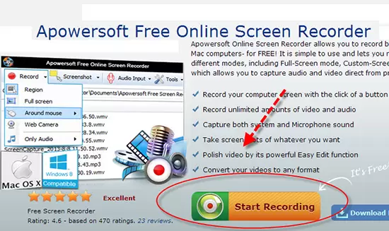 click start recording on its page