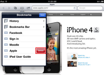 remove bookmarks in safari on ipad