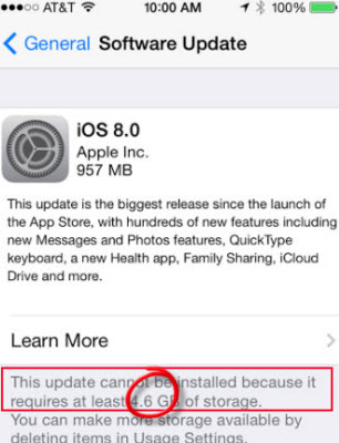 release storage for installing iOS 8