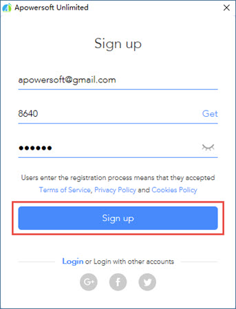 Sign up Apowersoft Account