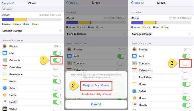 Turn off contacts in iCloud