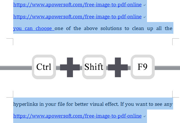 word shortcut remove hyperlink mac