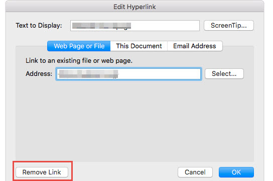 how to remove hyperlink mac word