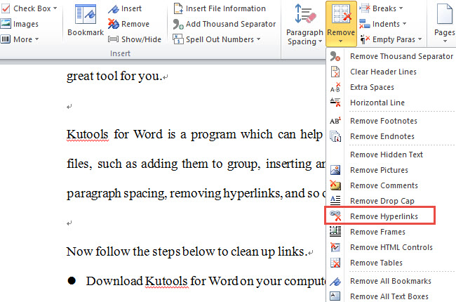 remove hyperlink underline in word