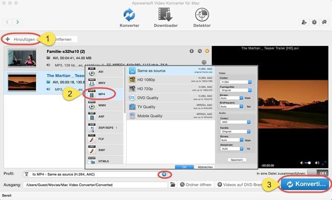 AVI-Dateien auf dem Mac in MP4 umwandeln