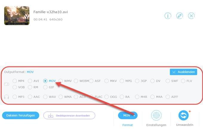 online AVI zu MOV konvertieren