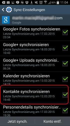 Android Kontakte mit Google Gmail synchronisieren