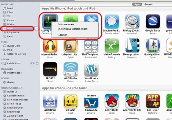 iPad Apps mit iTunes löschen