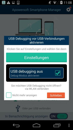 Erinnerung ermöglicht USB-Debugging mit App