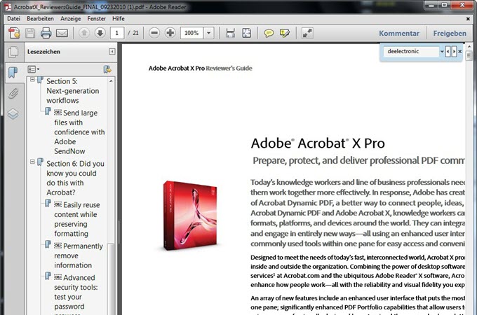 Interface von Adobe Reader XI