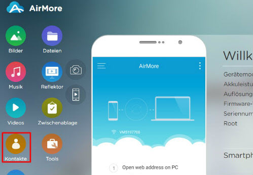 Android Kontakte via AirMore am PC bearbeiten