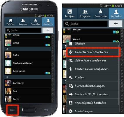 Per Bluetooth Samsung Kontakte verschieben