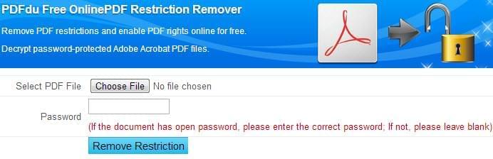 PDFdu Removedor de Restricciones para PDF gratuito online