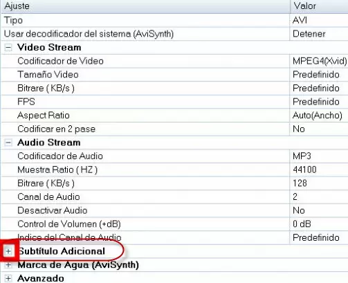 Subtítulos adicionales Format Factory