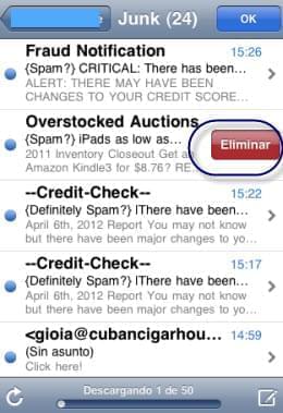 Borrar emails directamente en la app de correo electrónico