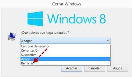reiniciar PC Windows 8