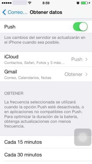 ajuste de notificación de email de iPhone
