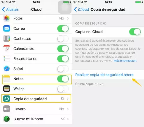 hacer copia de seguridad de notas iPhone a iCloud