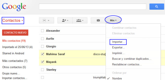 importar contactos de iPhone a Gmail