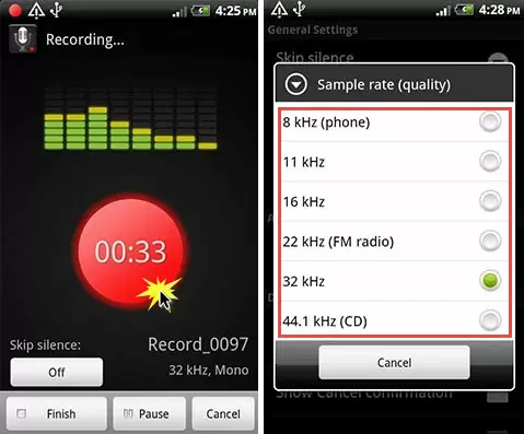 interfaz de smart voice recorder