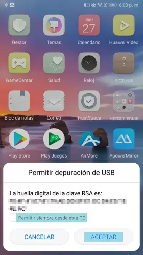 ¿Permitir depuración USB?