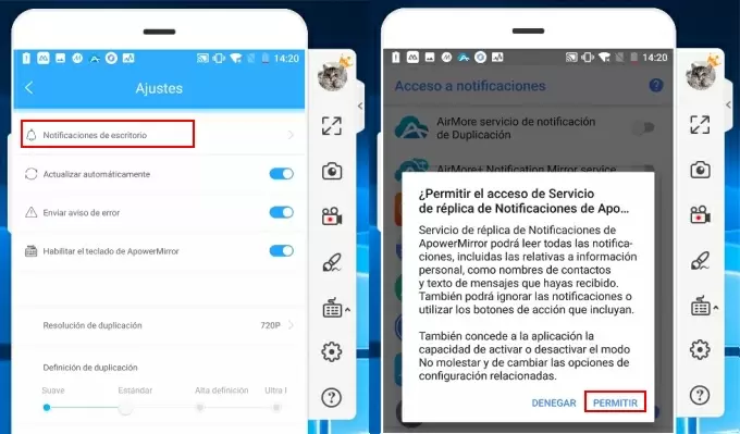 Notificaciones de ApowerMirror