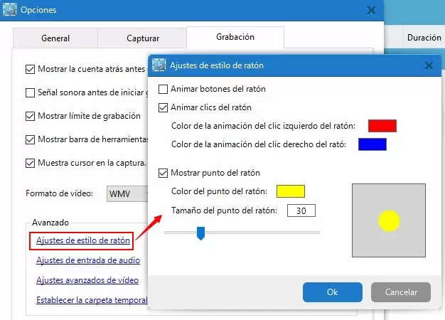 configuración del estilo del ratón