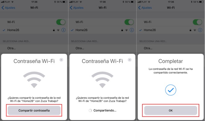 Compartir contraseña WiFi en iPhone