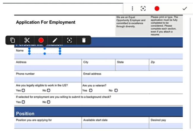 herramientas para llenar formulario PDF en iPad