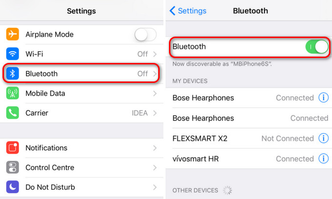 activar Bluetooth en iphone