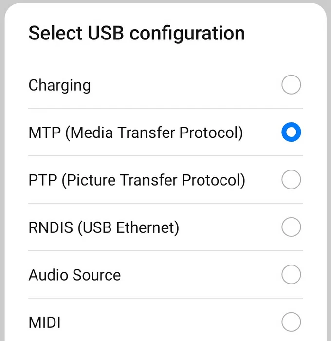 configuración usb