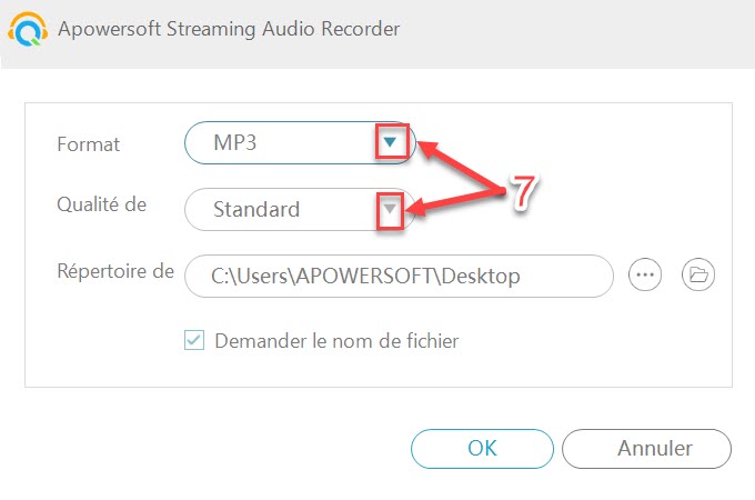 sélectionner qualité audiostreamingrecorder
