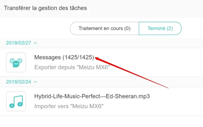 historique de tâche SMS