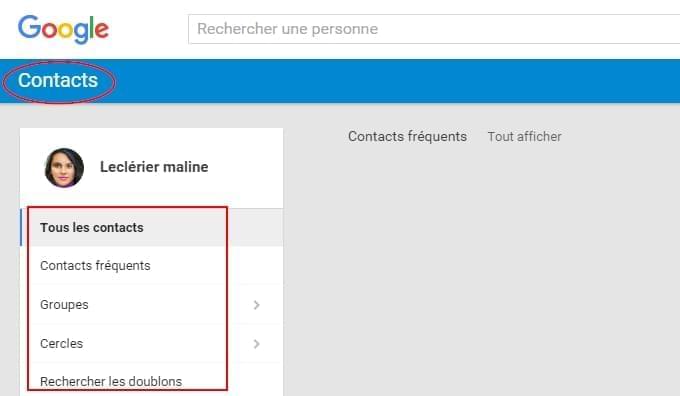 accéder aux contacts sur Gmail