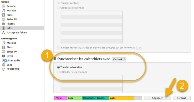 synchroniser les contacts via itunes