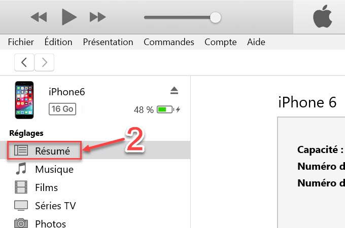 option résumé sur itunes